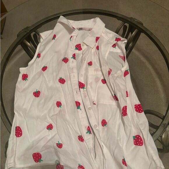 SO Strawberry Print Tank Top - White and Red - Picture 1 of 3